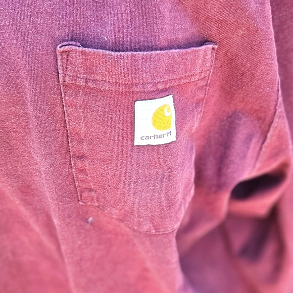 Carhartt Burgundy Long Sleeve Tee Size XL Loose Fit W Flaw - Picture 2 of 5